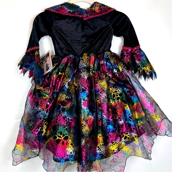 NWT Hallow’s Eve Costume Size XS (4) Witch Neon Sequins Velvety Tulle Black Goth - Picture 2 of 13